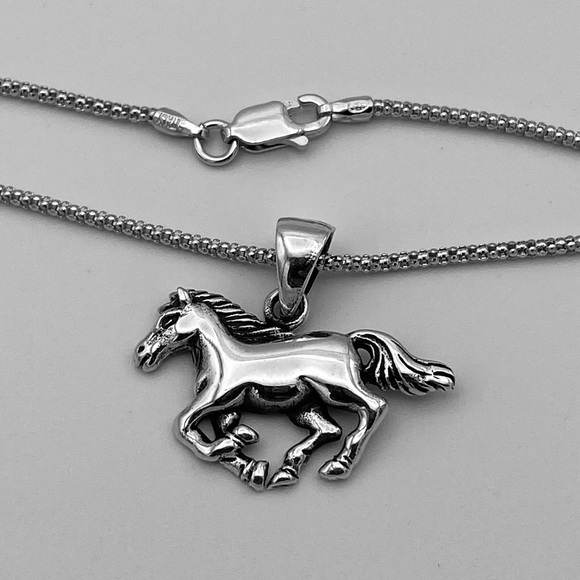 Accessories Mens Horse Necklace With Italian Rhodium Popcorn Poshmark